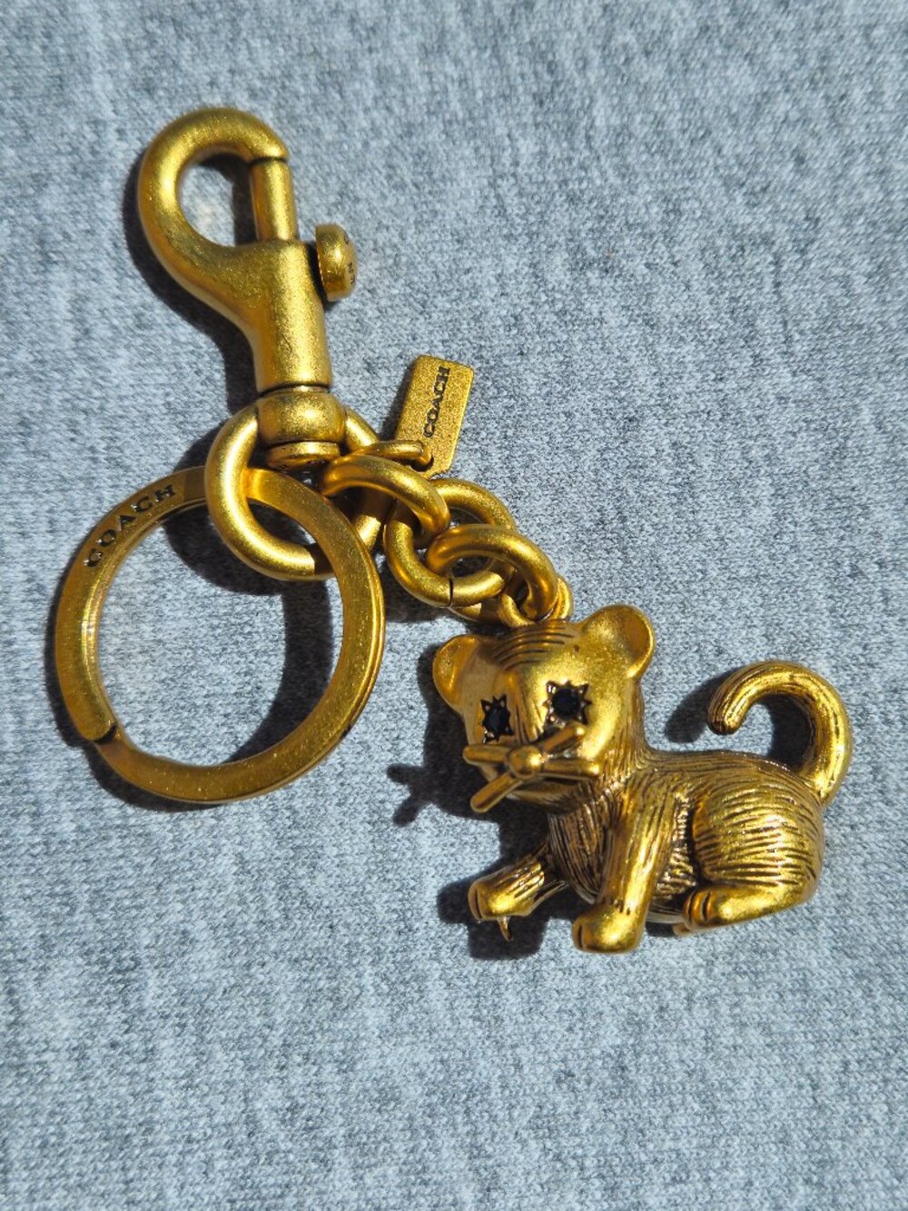 Coach Antique Brass Metal Cat Kitten Bag Charm Keychain Key Fob CC569